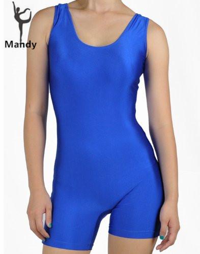 Plus Size XXXL Lycra Jersey Scoop Neck Sleeveless Women's Blue Gym Tank Biketard Unitard Short Dance Workout Shortall Unitards