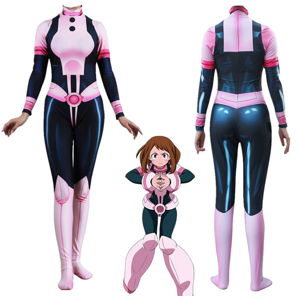 Asian Size Japan Anime My Hero Academia OCHACO URARAKA Cosplay Halloween Costume Lycar Spandex Party Zentai Jumpsuit Bodysuit