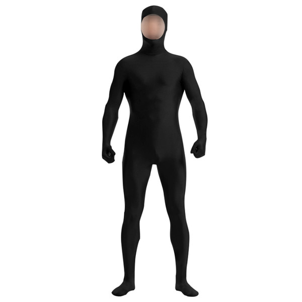 Ensnovo Unisex Zentai Suit Men Adult Open Face Full Body Spandex Suit Zentai Black Bodysuit Tight Cosplay Costumes