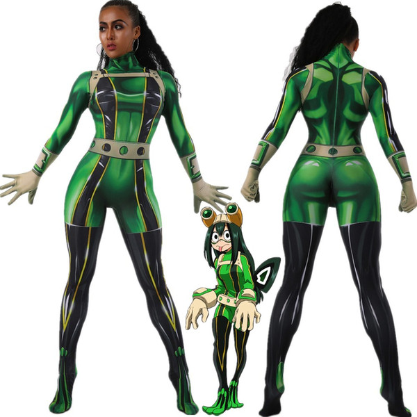 Boku no Hero Academia Froppy Cosplay Costumes 3D Printed Pro Hero Asui Tsuyu Jumpsuit My Academia Zentai Suit