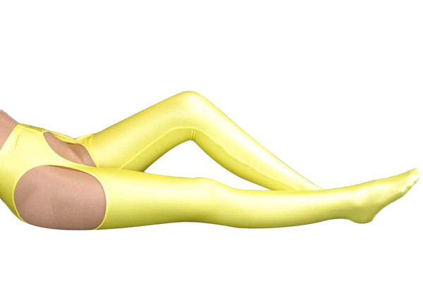 Yellow Lycra Spandex Womens Tight Belt Zentai Stocking free shipping