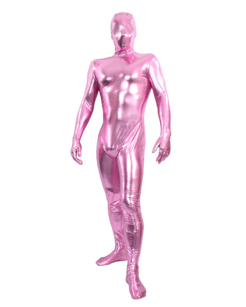 (MZS029) Pink Shiny Metallic Tights for classic halloween costumes Unisex original Fetish Zentai Suits