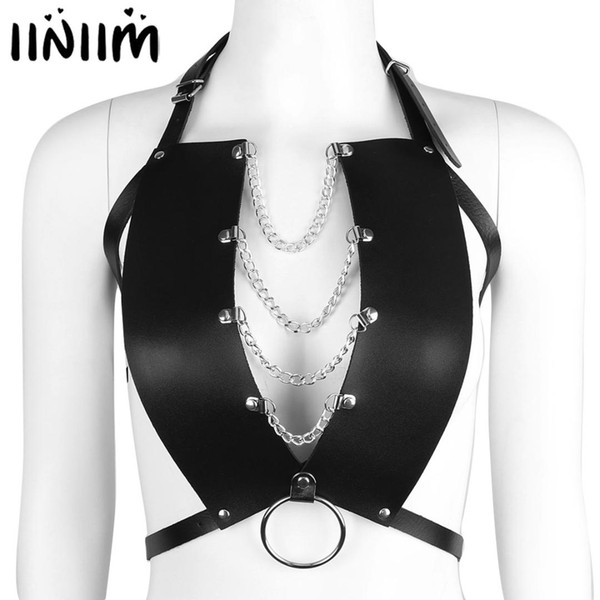 iiniim Adult Fashion Night Clubwear PU Leather Harness Belts Adjustable Body Chest Harness Belt Punk Fancy Costumes Cosplay