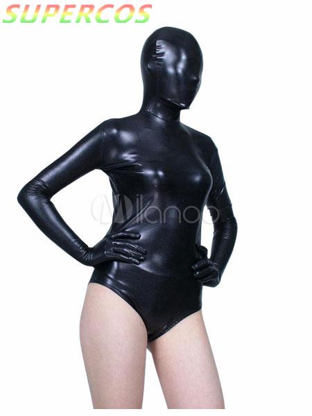 High Quality Halloween Carnival Party Black Shiny Metallic Leotard Zentai Half Suit Zentai Suit