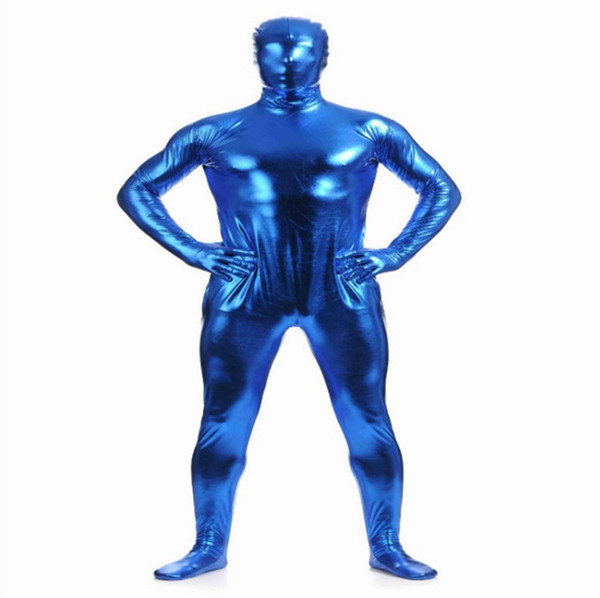 (MZS015) Blue Shiny Metallic Tights for classic halloween costumes Unisex original Fetish Zentai Suits