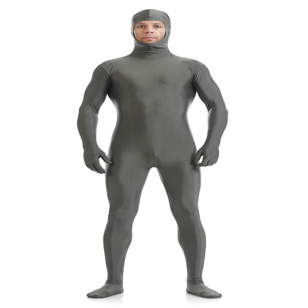 (SOF005) Gray Lycra Spandex Full Body Fetish Zentai Skin Tights Unisex Bodysuit Cosplay Costume Unitard Jumpsuit Dancewear