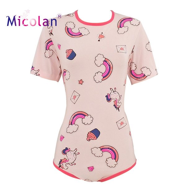 Pink/White Color 95% Cotton Material Sexy Unicorn Print Adult Baby Onesie Women Pajamas for ABDL Girl/Boy Romper Crotch