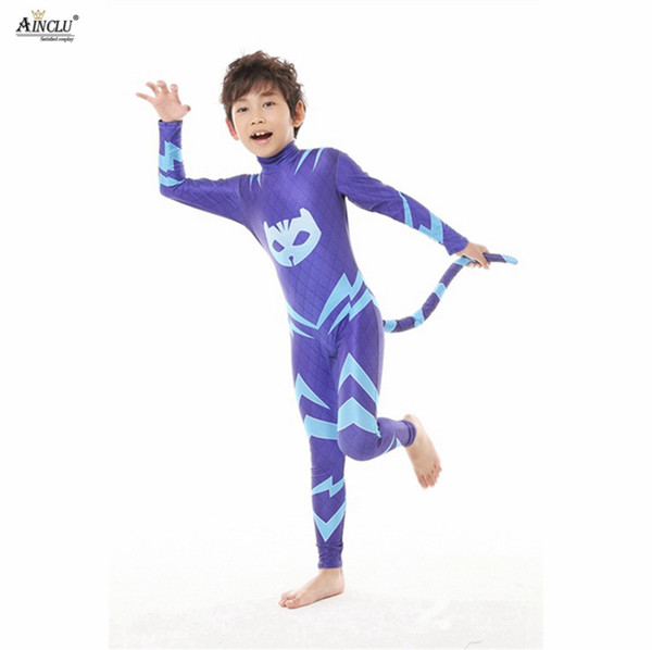 Pj Cartoon Masked Blue Cosplay Set Costume Gekko Catboy Pj Birthday Party Halloween Costumes With Mask/Tails For Kids