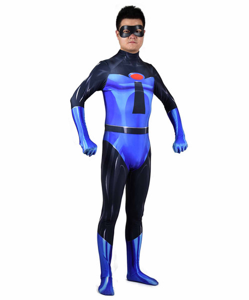 Unisex 3D Muscle Bob Parr Blue Superhero Cosplay Costume Halloween Lycar Spandex High Quality Zentai Bodysuit Party Catsuit Jumpsuit