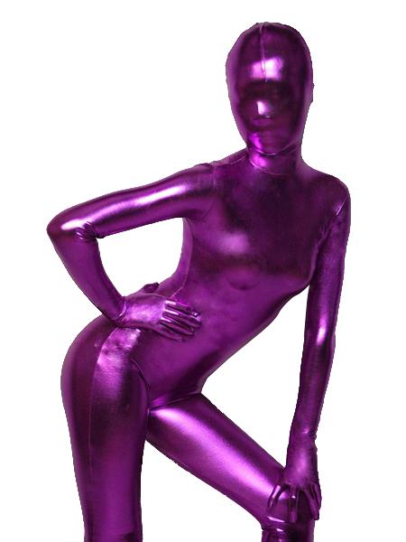 2015 Sexy Fashion Dark Purple Shiny Metallic One Piece Zentai Suit