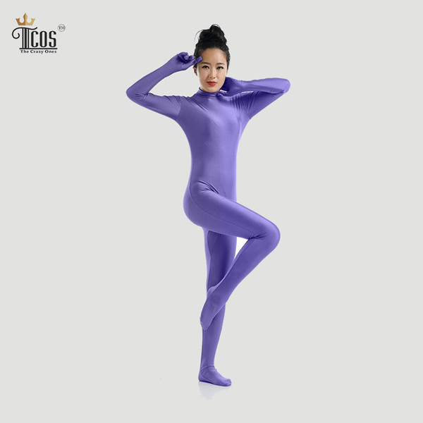 Wholesale-Armygreen Headless Zentai Bodysuit Women Second Skin Footed Full Body Tights Suit Cosplay Dancewear Turtleneck Unitard