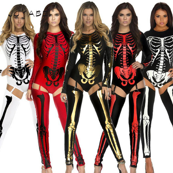 8 Colors 2018 New Cosplay Costume for Women Skeleton Skull Vampire Zombie Zentai Conjoined Halloween Ladies Cosplay Cos Costumes