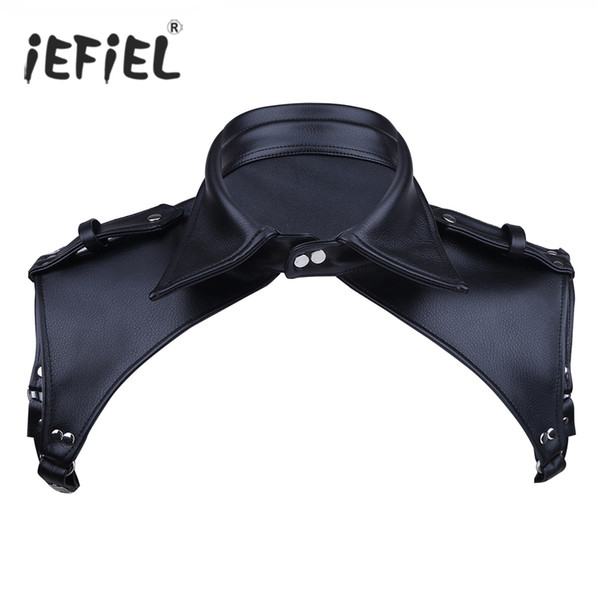 iEFiEL Fashion Men Nightclub Performance Tops Neckline Adjustable Body Chest Harness Lapel Bondage Costumes with Press Buttons