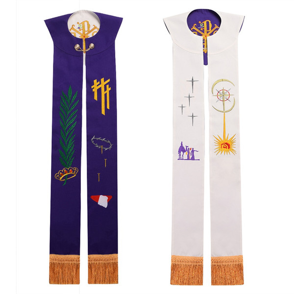 1pc Religions Catholic Reversible Stole for Vestments Embroidery Chasuble Priest Clegry Purple&White Stole High Quality Free Shipping