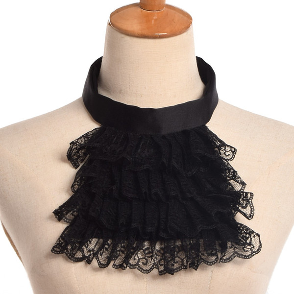 Vintage Jabot Collar Victorian Detachable Lace Ruffle White/Black Steampunk Edward Collar Unisex Medieval Cosplay Accessory