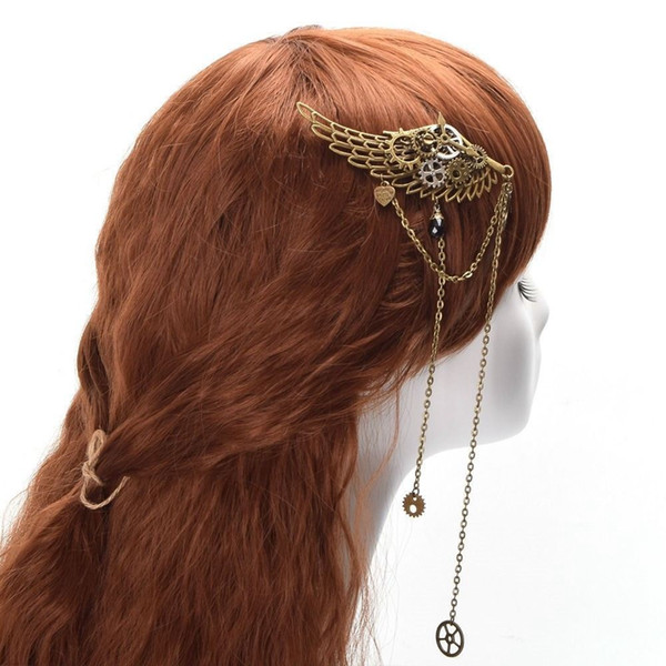 1pc Vintage Lolita Gear Wings Chain Tassels Hair Clip Steampunk Gothic Lady Headwear Fast Shipment New