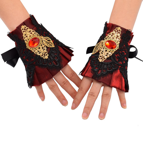 1 pair Women Vintage Wristband Wrist Cuff Vintage Victorian Cosplay Accessory Red/Black/Blue Fast Shipment