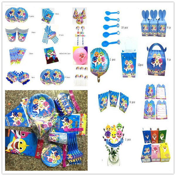 Baby Shark Party Supplies Kids Birthday Party Decoration Straws Cup Banner Decora for Enfant Boy Girl Theme Ideas Tableware Set 195pcsA52102