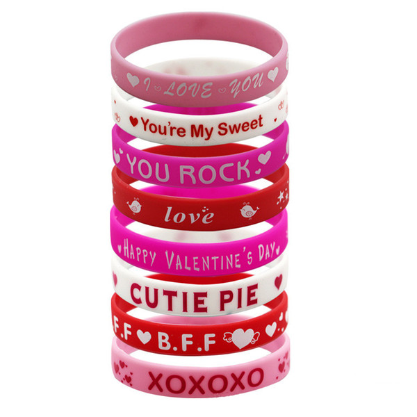 2019 Happy Valentine's Day Silicone Bracelet Lovers Wristband For Men Women Jewelry Bangle Birthday Party Favor Gift Rubber Band