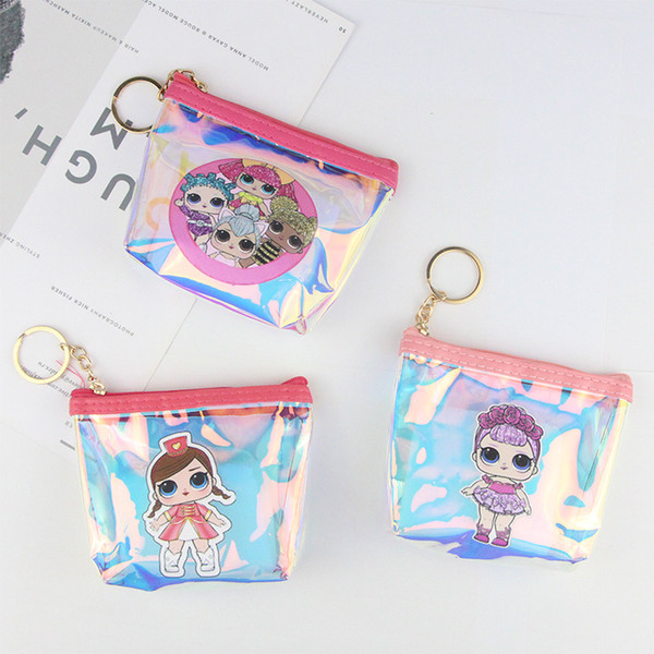 Surprise Girls Cartoon Laser Zipper Wallet Waterproof TPU Coin Purse Children Storage Handbags Cluth Bags For Card Earphone Key New C51703