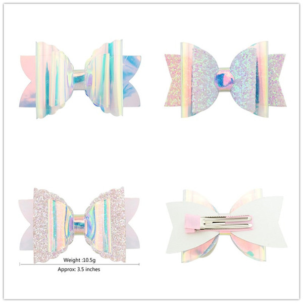 Baby Girls INS Sequin Glitter Laser Bowknot Hairpins Double Clips Bows Hair Clip Kids Bling Barrettes Headwear Hair Accessories Cute A51703