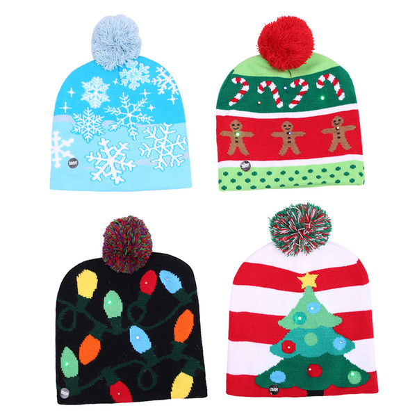 LED Light Adults Kids Knitted Hat Unisex Christmas Hat New Year Xmas Luminous Flashing Knitting Crochet Hat Party Decoration Gifts