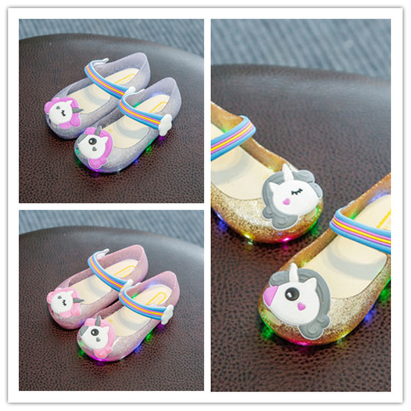 Unicorn LED Flashing Girls Sandals Butyric Flavor Mini Melissa Newest Unicorn Princess Girl's Sandals Kids Casual Shoes EUR24-29 Size A51303