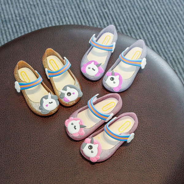 Unicorn LED Flashing Girls Sandals Butyric Flavor Mini Melissa Newest Unicorn Princess Girl's Sandals Kids Casual Shoes 3 Colors A51303