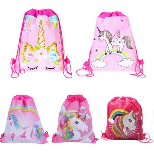 34*27cm Unicorn Printing Drawstring Backpack Girls Kids Cartoon Backpacks Theme Party Unicorn String Bags Candy Bags Animal Drawstring Bags