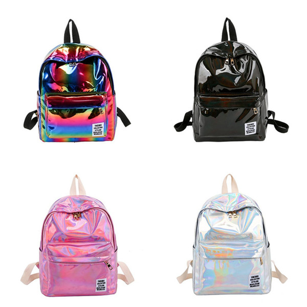 Women Fashion Laser Backpack Colorful Rainbow School Shoulder Bag PU Handbag Large Capacity Students Backpacks Outdoor Travel Bags Rucksack