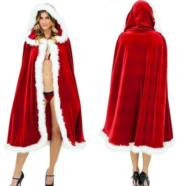 Red Christmas Cloak Miss Claus Christmas Girl Pleuche Cape Cosplay Costume Women Girls Hooded Xmas Santa Claus Stage Show Party Clothing POP