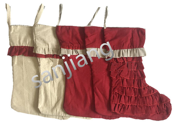 Christmas Stocking Lace Falbala Stocks Merry Christmas kids gift Candy Sock Bags Halloween Xmas Decorations Ornaments Stocking for kids 