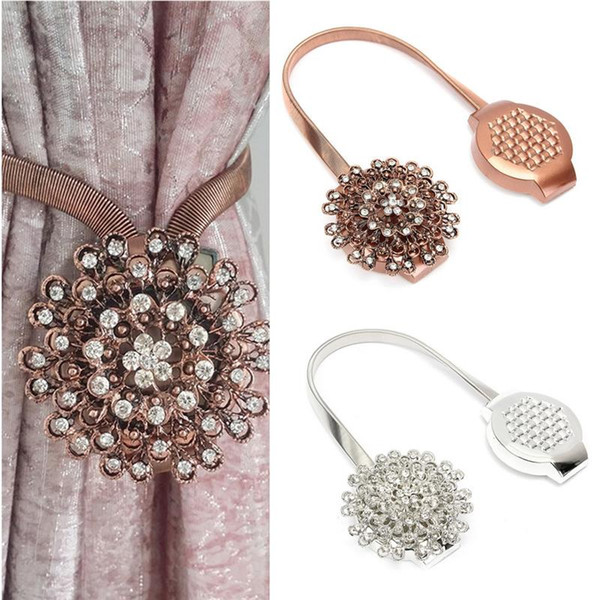 Curtain Magnetic Tieback Flower Shape Rhinestones Spring Magnet Curtains Buckle Window Screening Ball Clip Holder Accessories