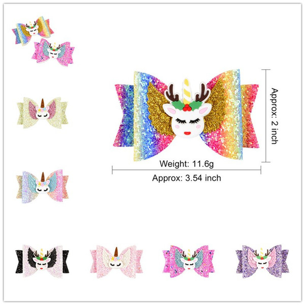 INS Baby Girls Unicorn Hairpin 16style Sequins Glitter Hair Clips Cute Elk Rainbow Cosplay Barrettes Gretel Kids Bow Hair Accessories A51704