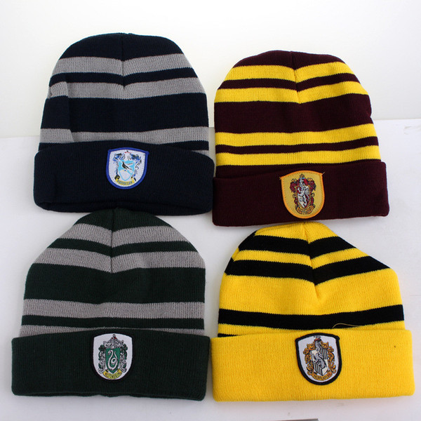 WOMEN Men Harry Potter College Beanie Winter Knit Hat Ravenclaw Gryffindor Slytherin Hufflepuff Skull Caps Cosplay Hats Striped Beanie New