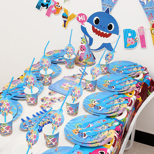 Baby Shark Party Supplies Kids Birthday Party Decoration Straws Cup Banners Decora for Enfant Boy Girl Theme Ideas Tableware Set A52102