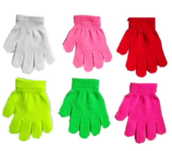 Children Winter Magic Gloves Solid Candy Color Boys Girls Kintting Glove Kids Warm knitted Finger Stretch Mittens students outdoor Gloves