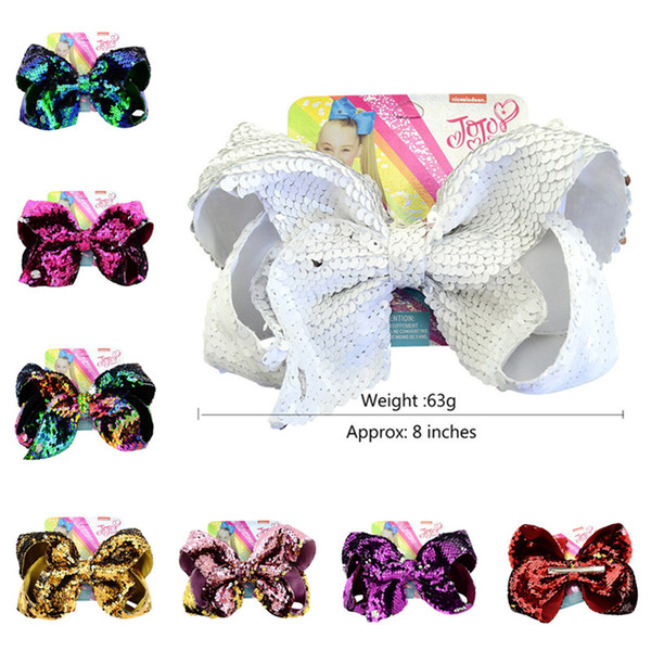 8inch JoJo Reversible Sequins Bow Hairpin Mermaid Glitter Baby Girls Hair Clip Bling Barrettes Fish Scales Hairclip Hair Accessories A21502