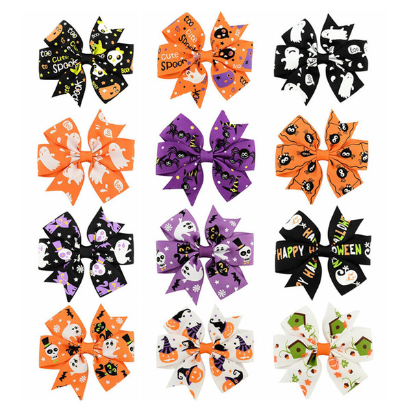 3 inch Baby Halloween Grosgrain Ribbon Bows WITH Clip Girls Kids Ghost Pumpkin Baby Girl Pinwheel Hair Clips Hair Pin Accessories Gift 2018