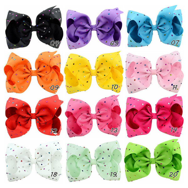 Kids 8 Inch JoJo Bow Bowknot Hairpin With Diamond Dot Girls Large Bowknot Barrette Colorful Bow Floral Hair Clip Accessories A32705