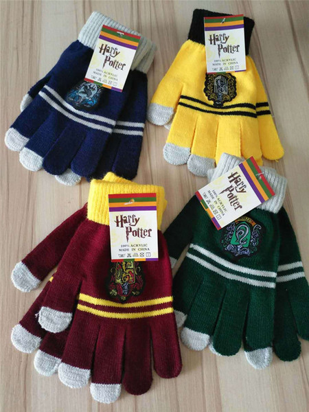 Harry Potter Touch Screen Gloves With Retail Tag Ravenclaw Gryffindor Slytherin Hufflepuff Knitted Finger Gloves Christmas Cosplay Gifts new