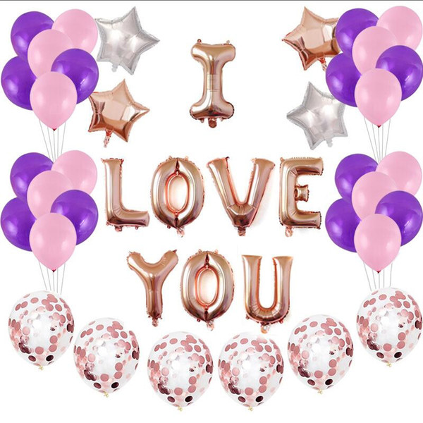 45pcs/set Valentines Day I Love U Air Balloon Happy Birthday Party House House DIY Decor Foil Confetti Balloons Wedding Festival Supply New