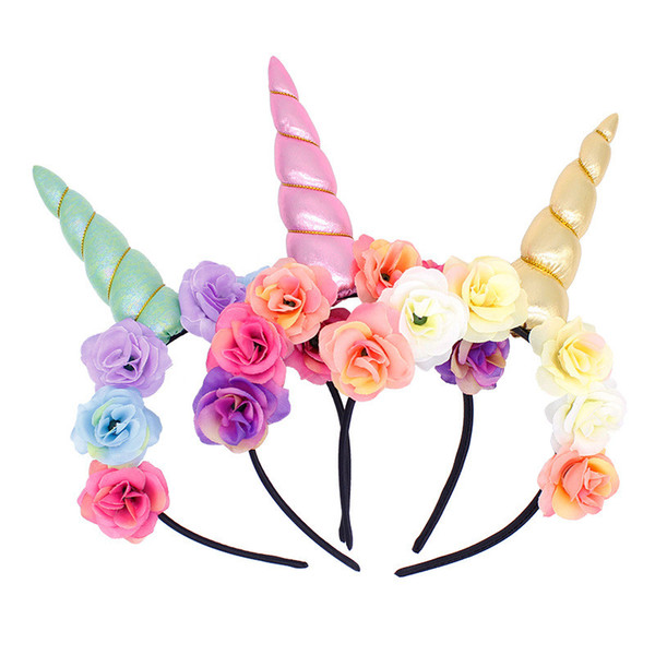 Girls Hairband Baby Unicorn Party Hairwear Children Birthday Party Flower Kids Hair Clasp Cosplay Crown Baby HOT Cute Headbands