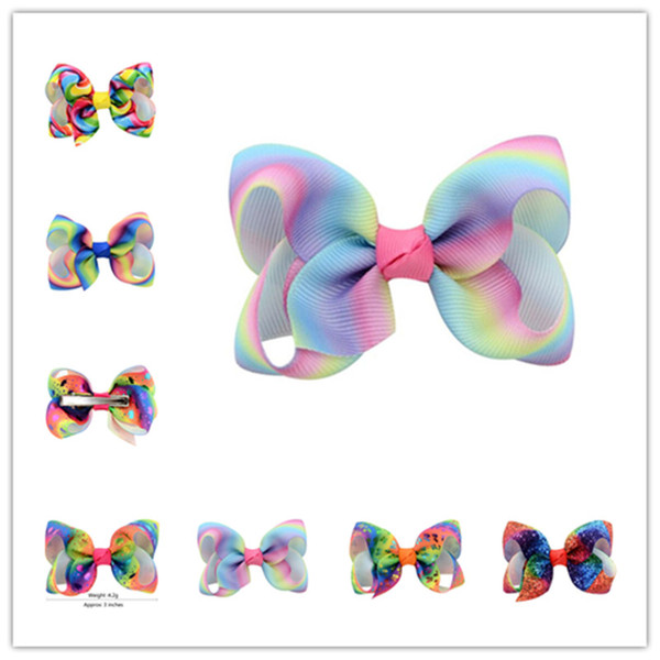 JoJo Bowknot Hairpin Hairclips Kids Girls Gradient Rainbow Bows Barrettes Dance Hair Bows Hairbands Hair Clips Accessories gifts A3141