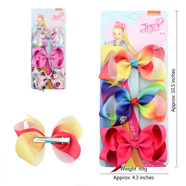 JOJO Girls Bow Hair Clips 4.3inch 3 Color One Card Kids Bow Card Hairpin Solid Color Floral Animal Style Baby Hair Accessories Headwear A377