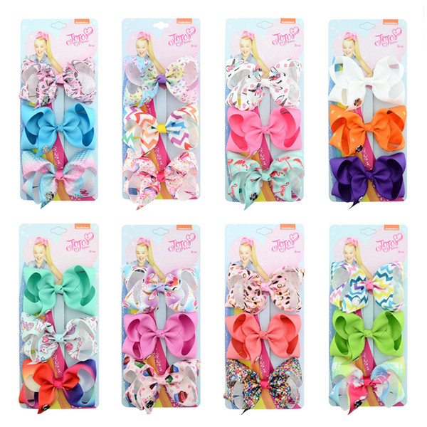 JOJO Girls Bow Hair Clips 4.3inch 3 Color One Card Kids Bow Card Hairpin Solid Color Floral Animal Style Baby Hair Accessories 16 Color A377