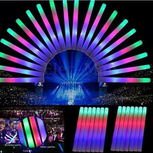 LED Glow Stick Flashing Light Up Foam LED Sticks Rainbow Color LED Sponge Sticks For Concert Wedding Birthday Xmas Party 9 Colors A21601