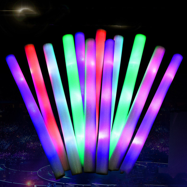 LED Glow Stick Flashing Light Up Foam LED Sticks Solid Rainbow Color LED Sponge Sticks For Concert Wedding Birthday Xmas Party A21601