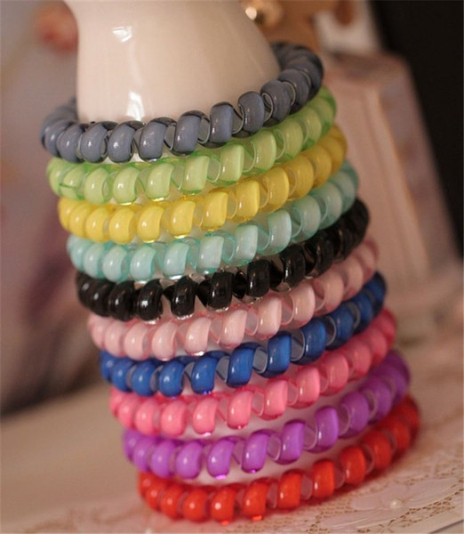 Candy Color Telephone Wire Hair Ring Jelly Gum Clear Elastic Hair Bands 6.5cm Plastic Spring Hairband Rubber Hair Ropes Accessories DHL/100p