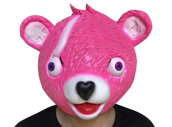 Latex Fortnite Pink Bear Kids Adult Helmet Halloween Costume